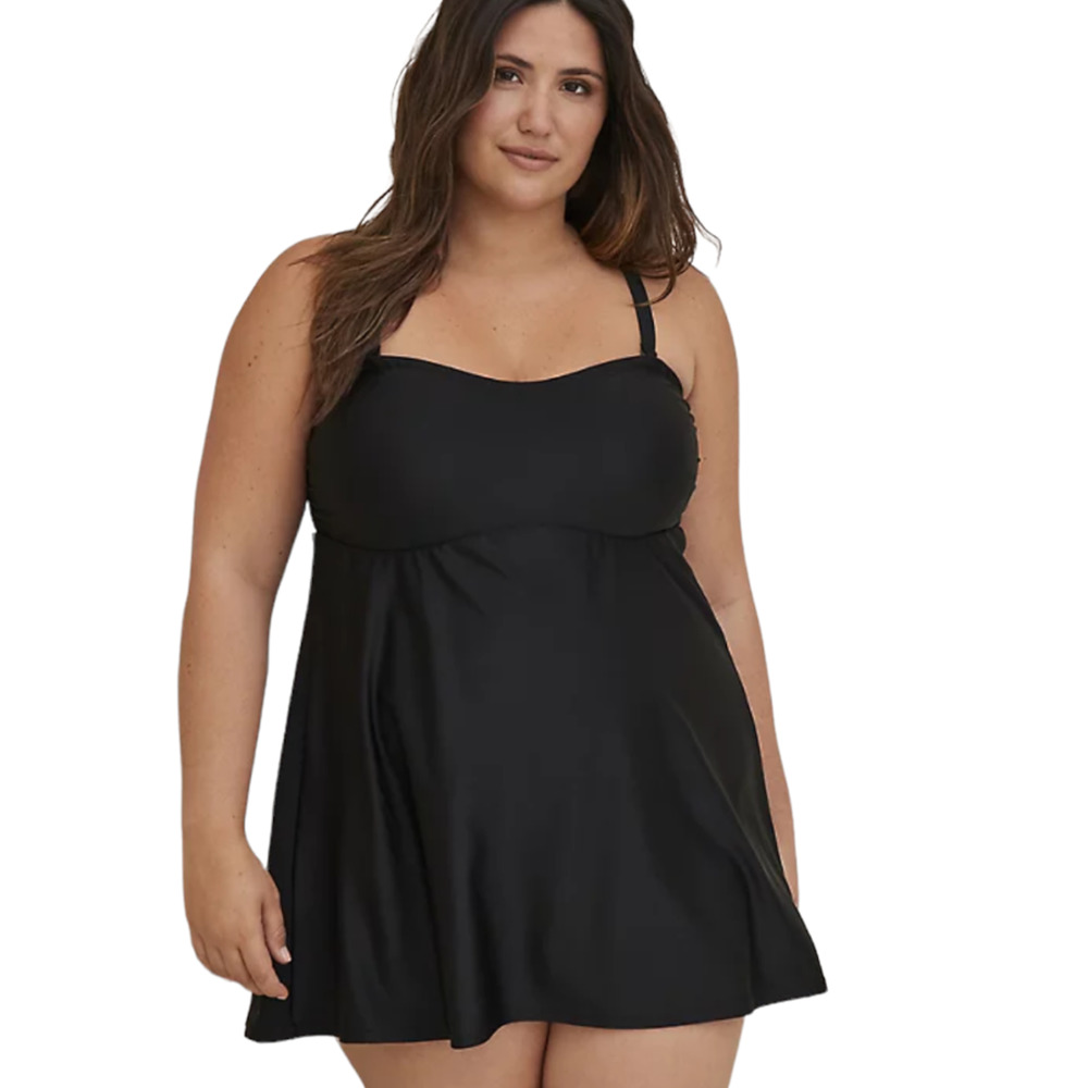 Torrid NWT Wireless Mid Removable Straps Swim Dress With Brief Black Size 00X - Picture 3 of 8